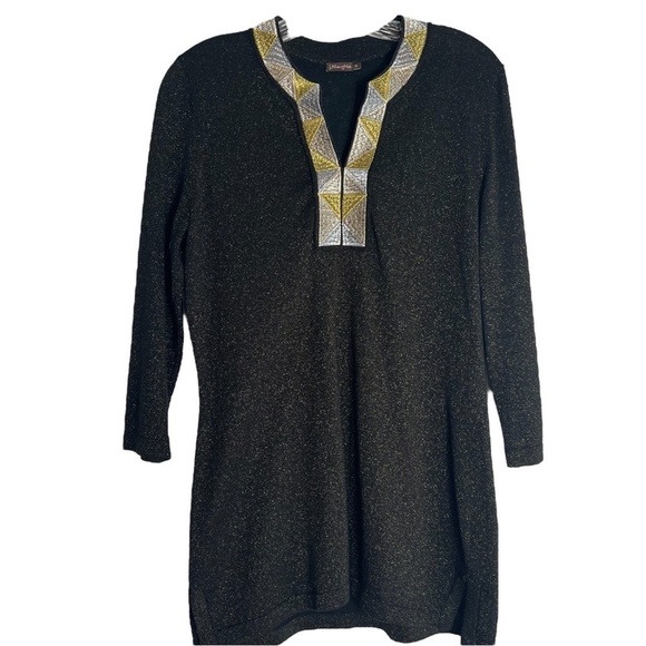 🌺J. McLaughlin 3/4 Sleeve Metallic Tunic in Black / Gold Size Medium🌺 - Picture 1 of 6